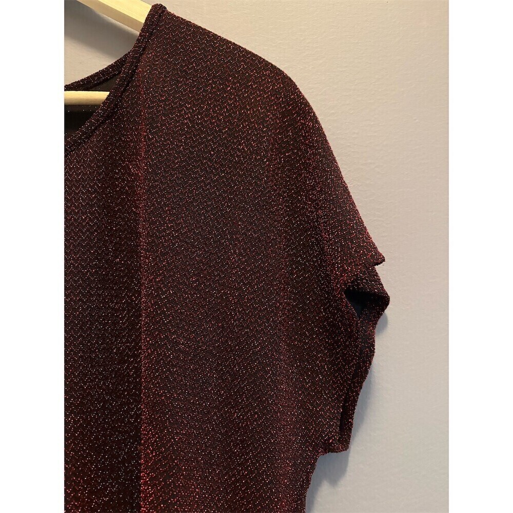 Elementz Blouse Womens XL Red Black Geometric Metallic Sparkle Short - Picture 2 of 9